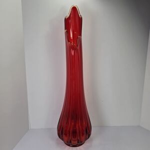 LE Smith 24” Amberina Ruby Red Swung Glass Wide Vase MCM Vintage